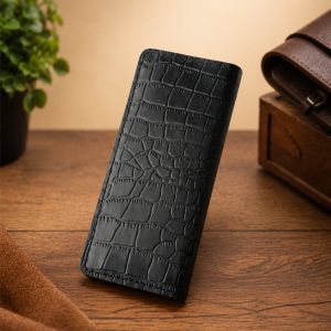 Premium Handmade Black Crocodile Embossed Leather Wallet for Men | Slim Long Wallet