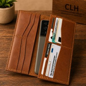 Premium handmade crazy horse leather long wallet & mobile wallet