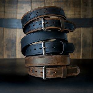 Leather belt with solid buckle